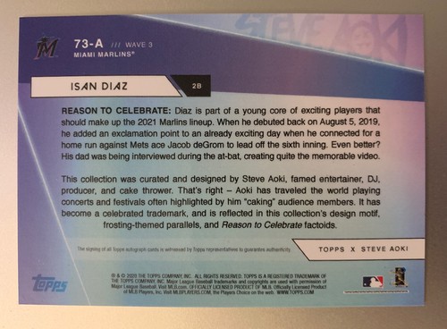 Topps X Steve Aoki -WAVE 3- ISAN DIAZ Rookie Auto /77 Blue Frosting !!!WOW!!! - Picture 2 of 2