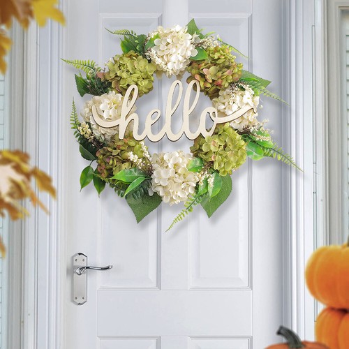 Spring White Hydrangea Wreath Artificial Flowers Wreaths Front Door Wall Decor U - Picture 3 of 16