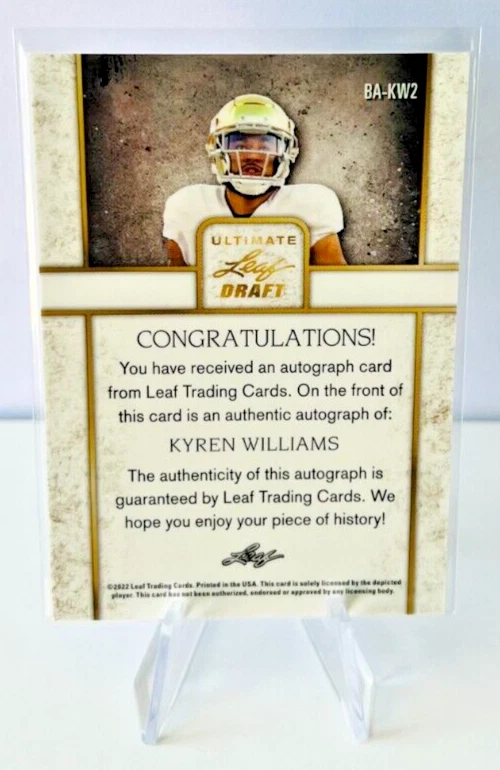 KYREN WILLIAMS 2022 Leaf Ultimate Draft #BA-KW2 Blue Auto /75 Los Angeles Rams - Image 2 of 2