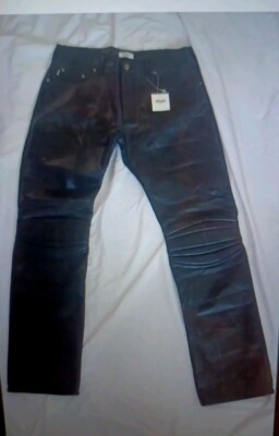 with tags Moschino Peace Biker Leather Pants  Black  Pockets and Buttons G2U