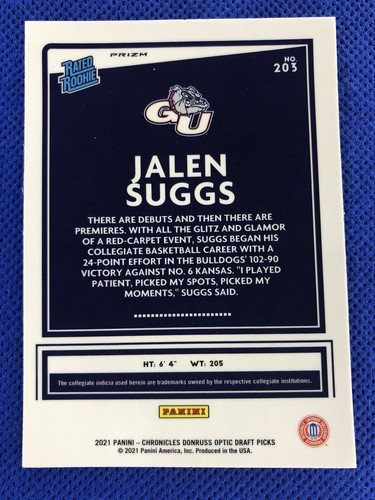2021 #203 Jalen Suggs Chronicles Donruss optischer Entwurf Picks bewertet Rookie Pulsar - Bild 2 von 2