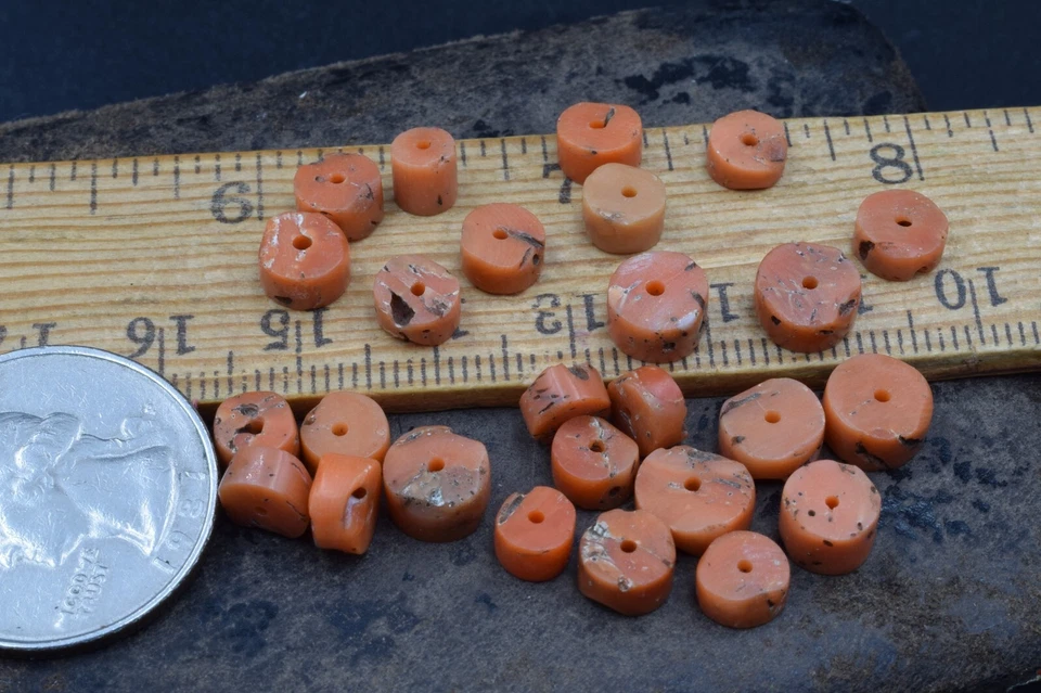 CONTAS DE CORAL TUNDYED antigas salmão vintage mediterrâneo TIBETANO Japão Mala Chung dZi - Imagem 3 de 4