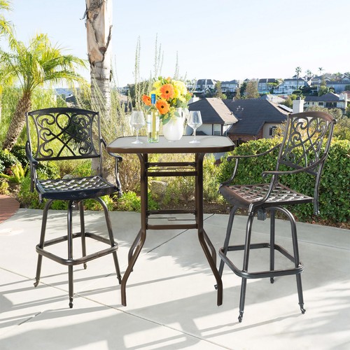 Outdoor Bar Table 31.5" Bar Height Patio Table with Metal Frame & Glass Tabletop - Picture 14 of 19