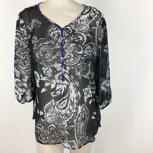 Chicos-2-women-s-shirt-top-blouse-black-white-size-large-purple-Semi-Sheer