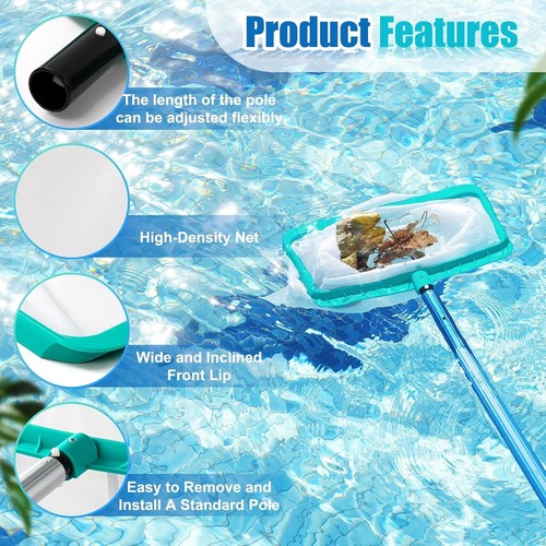 Heavy Duty Cleaning Swimming Pool Fine Mesh Pool Skimmer Leaves Rake Net Scooper - Picture 3 of 7