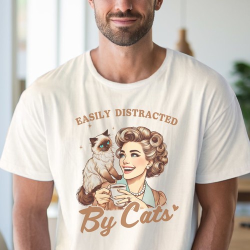 Katzenliebhaber TShirt leicht von Katzen abgelenkt T-Shirt süß Tierbesitzer Top - Bild 4 von 7