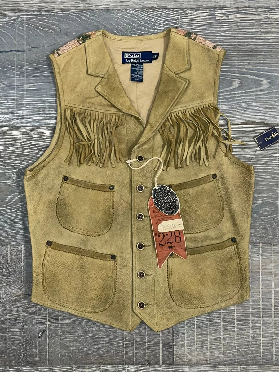 New Polo Ralph Lauren Rare Western rrl Limited Edition Men Leather Vest Small S