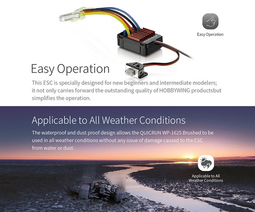 Hobbywing QuicRun 1625 25A Waterproof Brushed ESC 6V/1A BEC for 1/18 1/16 Car - Picture 6 of 15