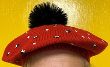 Disney Parks Minnie Mouse Red Bonnet Hat Cap Knitted Adult Size - NEW