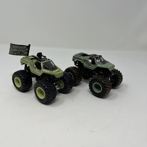 Monster Jam Monster Truck - SOLDIER FORTUNE 1:64 With Flag EUC Lot Of 2 - Picture 1 of 5