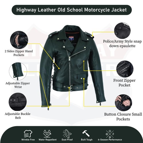 Autobahnleder Old School Polizei Stil Motorrad Lederjacke 2 Munitionstasche - Bild 5 von 7
