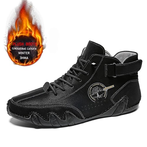 Outdoor Herren Leder Stiefel Plüsch Warm Plateau Stiefeletten Atmungsaktiv Sneaker - Bild 19 von 26