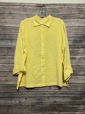 CJ Banks Womens Solid Yellow Button Down Shirt Top Blouse Size X