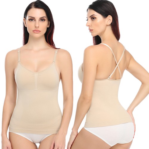 Women Camisole Built In Bra Tank Tops Vest Sleeveless Spaghetti Vest Shapewear - Bild 11 von 27