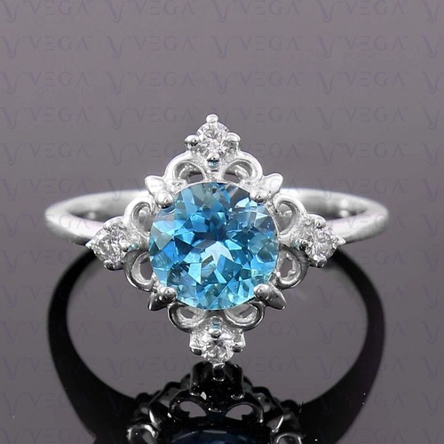 3.24Ct Round Shape Natural Topaz & Diamond Engagement Ring 18K White Gold Plated - Bild 1 von 15
