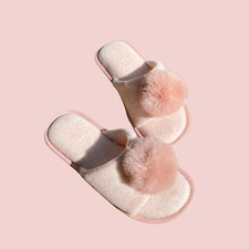 Women Open-toe Slippers Pom-pom Women House Slippers Wedding Birthday Gift Her