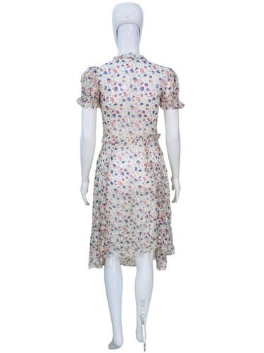 Doen Womens Short Sleeves Ruffled Pleated Floral Printed Silk Midi Gown Dress XS - Picture 8 of 14