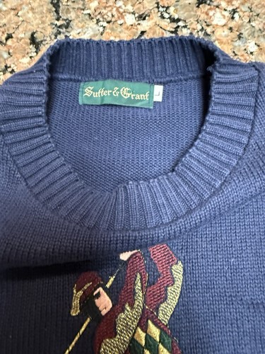 Vintage Sutter & Grant Sweater Mens Large Blue Golf Embroidered Pullover Knit - Picture 2 of 7