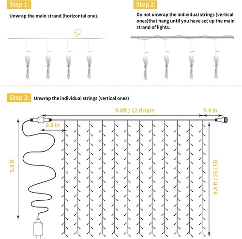 Window Curtain String Light 300 LED 8 Lighting Modes Fairy Lights w/ Remote - Picture 7 of 9