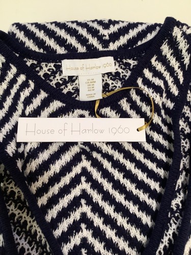 Sexy House of Harlow 1960 Chevron Knit Crochet Maxi Dress Navy White NWT Medium - Picture 6 of 7