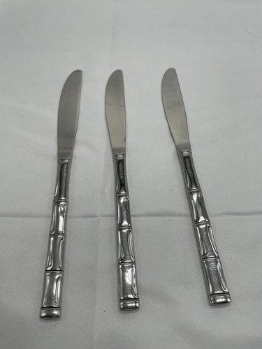 Flatware BARCLAY GENEVE Mid Century BAMBOO Stainless 3 Dinner Knives - Picture 3 of 4