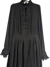 Ralph Lauren Black Dress Size 6 Prairie Georgette Lace Trim Pleated Western
