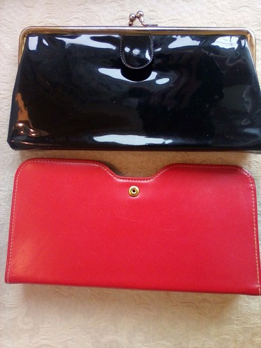 Cartera sin asas vintage de charol negro y rojo grande Kisslock 2 piezas - Imagen 6 de 10