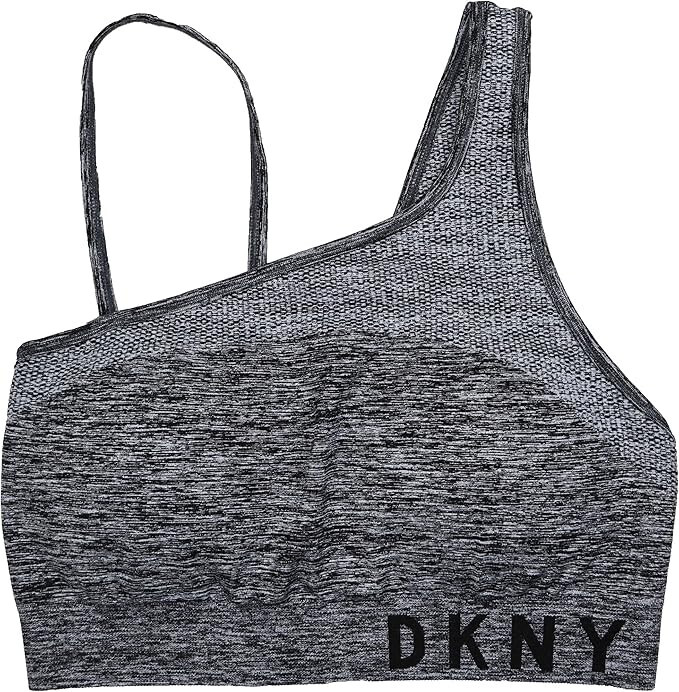 Спортивный бюстгальтер с асимметричным принтом логотипа на плече DKNY, серый Вереск, большой размер