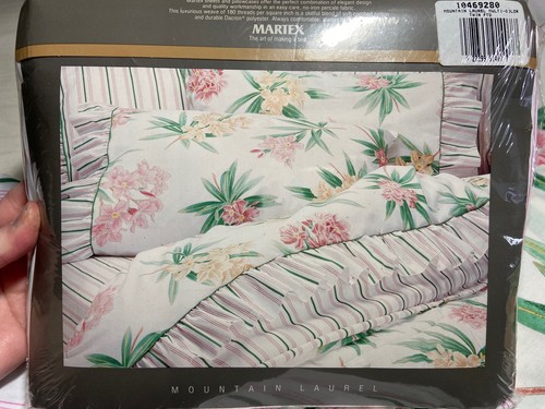 1 Vtg Striped MARTEX Twin Fitted Bed Sheet Mountain Laurel Pink Green USA No Pkg - Picture 6 of 8