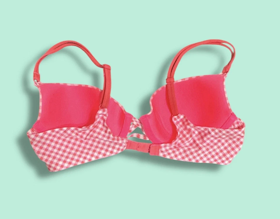 Sujetador Y2K Victoria's Secret 32B Rosa Blanco Forrado Claro Demi Gingham De Colección Foto 2 de 4