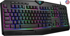 Gaming Keyboard, Full Size RGB Backlit Quiet Computer Keyboard, Wrist Rest,