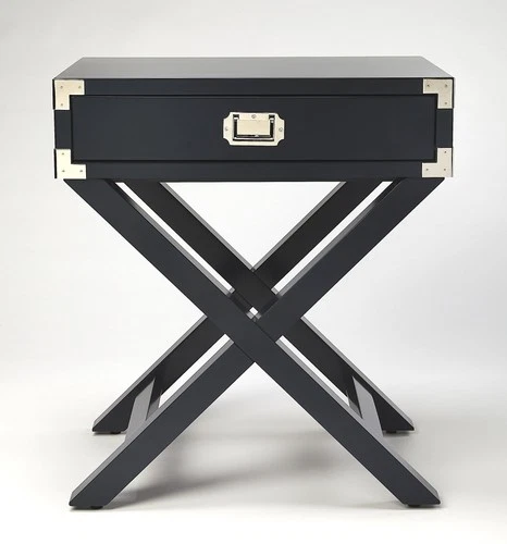 Modern Campaign Style Blue Side Table with Drawer - Picture 3 of 5