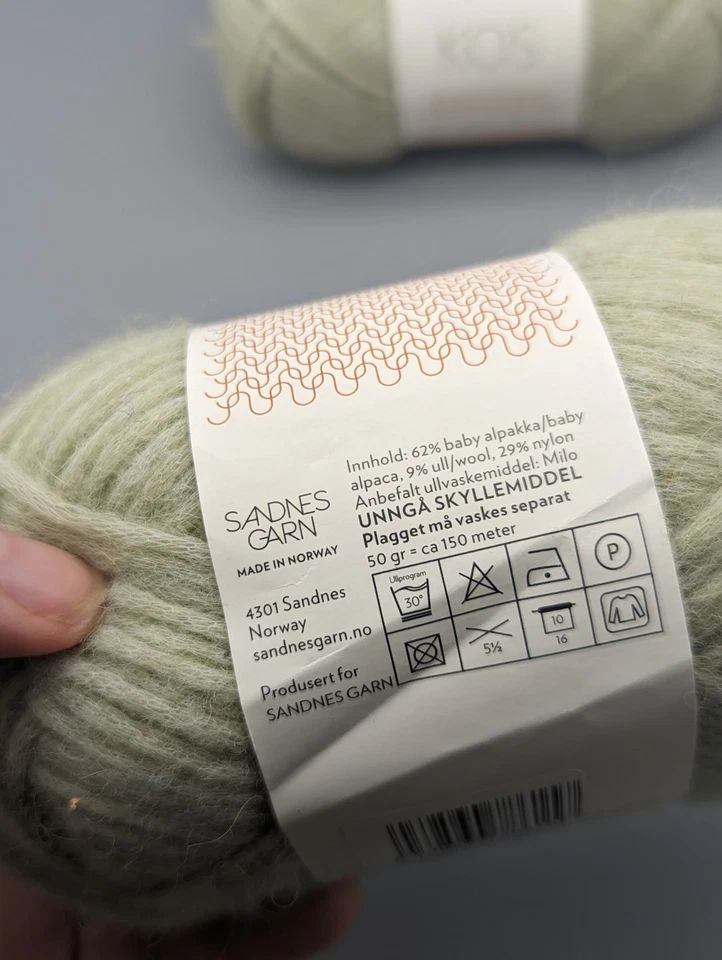 Baby Alpaca Wool Nylon Yarn Sandnes Garn KOS Worsted 50g X 3 Lot Light Green - Image 3 of 4