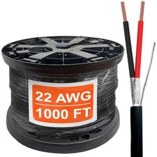 22 AWG 2 Conductor Stranded Shielded Plenum Cable Black CL3P - 1000 Foot Spool