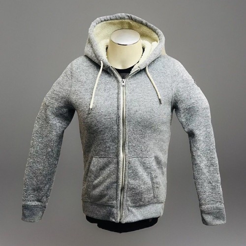 Hollister Sherpa Hoodie Womens Small Gray Full Zip Long Sleeve Lined Logo Pocket - Picture 2 of 12