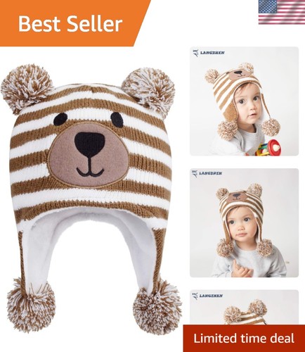 Fleece Lined Knit Infant Hat, Cozy Winter Earflap Beanie for 0-3