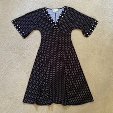 VTG Women’s A-Line Dress Size 4 Black Polka Dot Bell Sleeve Retro Fit Flare Mod