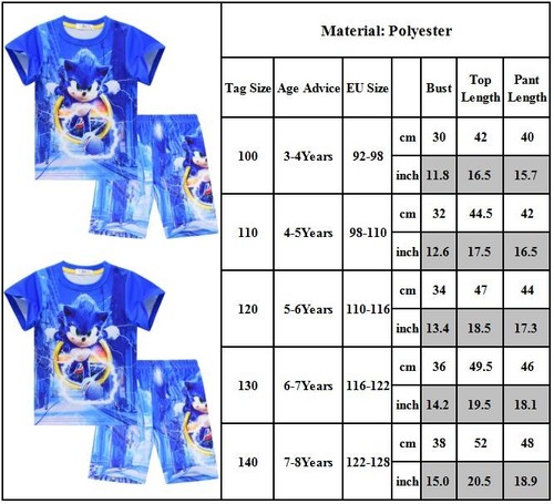 Sonic the Hedgehog Sleepwear Set Tops Shorts Boy Girls Summer Kids Outfits Pjs - Picture 9 of 29