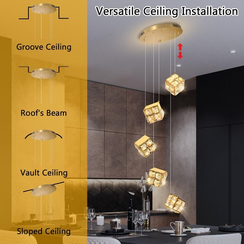 5 Lights Modern Crystal Pendant Lights for Dining Room LED Dimmable Pendant L... - Bild 6 von 9