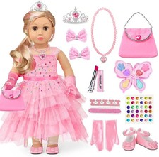 American 18 inch Girl Doll Clothes and Accessories - Princess Dress, Crown, N...