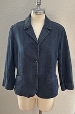 Talbots Petites Size 14 Stretch Denium Blazer Jacket Pockets Buttons 3/4 Sleeves