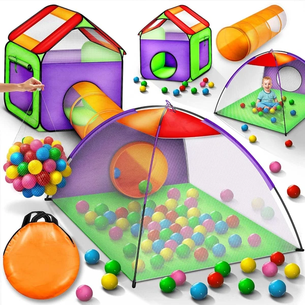 Kiduku Kinderspielzelt BäLlebad Pop Up Spielzelt Iglu Spielhaus + Krabbeltunnel-image