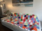 Handmade Knit Crochet Throw Blanket/ Afghan Colourful  Granny Squares 98”x45”