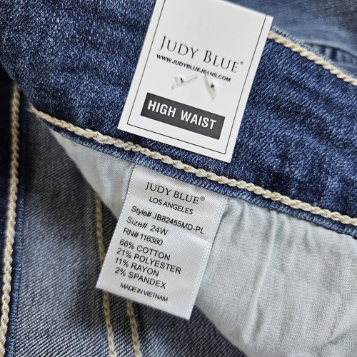 Judy Blue Crossover High Rise Dad Jeans Stretch Straight Leg Blue Plus Size 24W - Picture 15 of 16