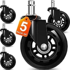 Office Chair Wheels for Casters - 3" Rubber Wheels for Computer Gaming Desk C...