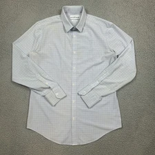 Mizzen Main Leeward Trim Fit Performance Button Down Shirt Blue Plaid Size Large