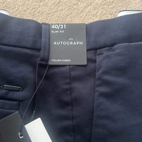 M&S Autograph slim Fit flat Front Chinos navy BNWT Waist 40 Length 31 - Picture 3 of 4