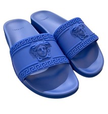 Versace Men's Blue Rubber Medusa Slide Sandals. Size 46.