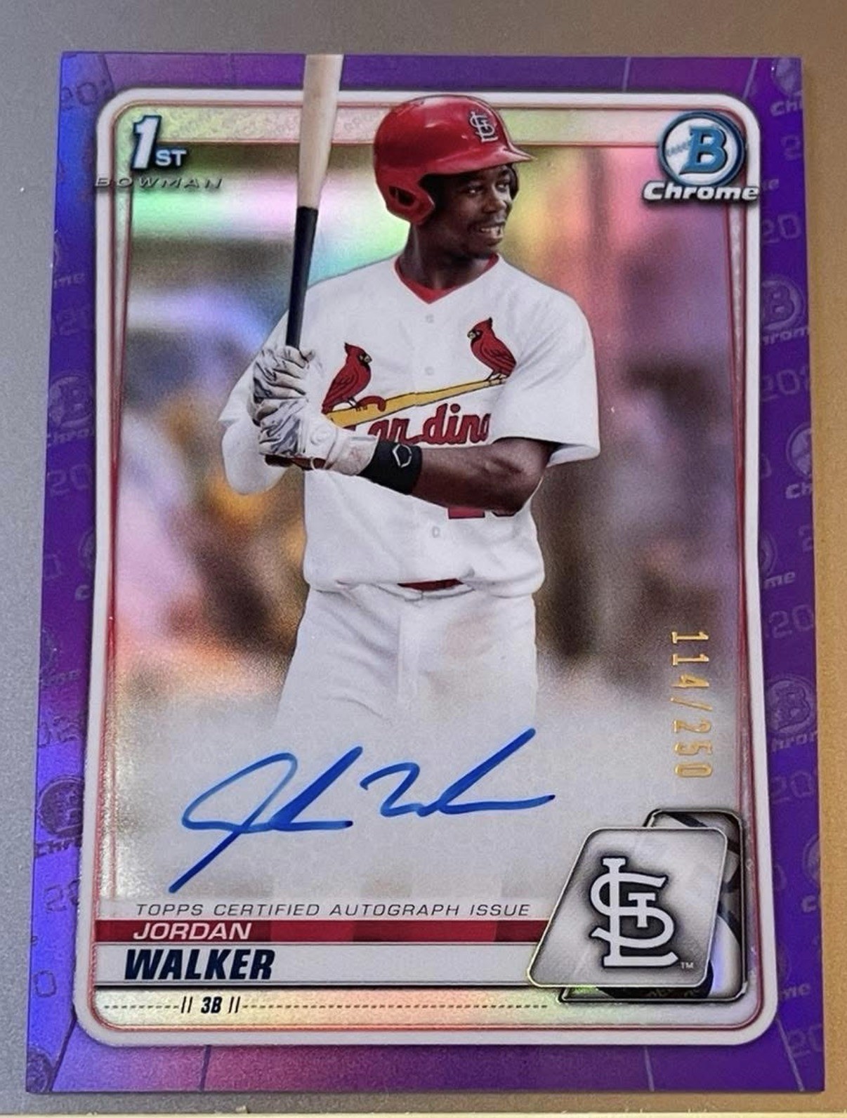 2020 Bowman Draft Chrome Jordan Walker Auto Purple Refractor /250 Cardinals