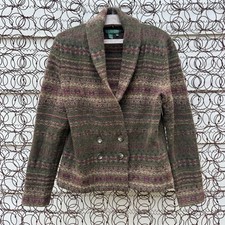 Vintage Lauren Ralph Lauren Lambswool Olive Green Fair isle Cardigan Sweater MED